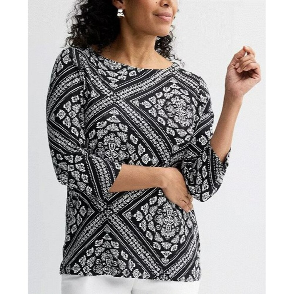 Croft & Barrow Women's Boatneck Top Size M, Onyx Scarf Tile